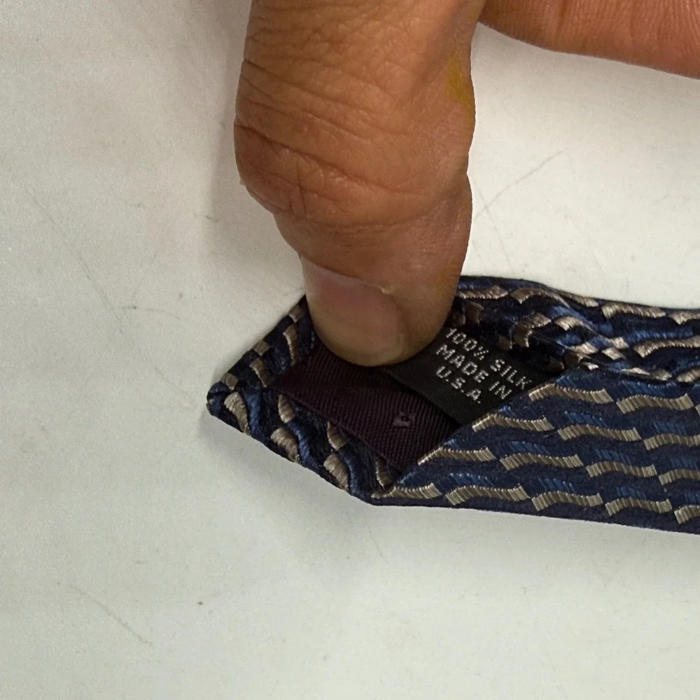 Piatelli Uomo Silk‎ Necktie Blue Tan Geometric Pattern Mens